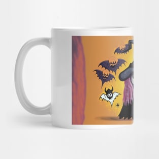 Witch and Ghost Surrounded by Bats Mug